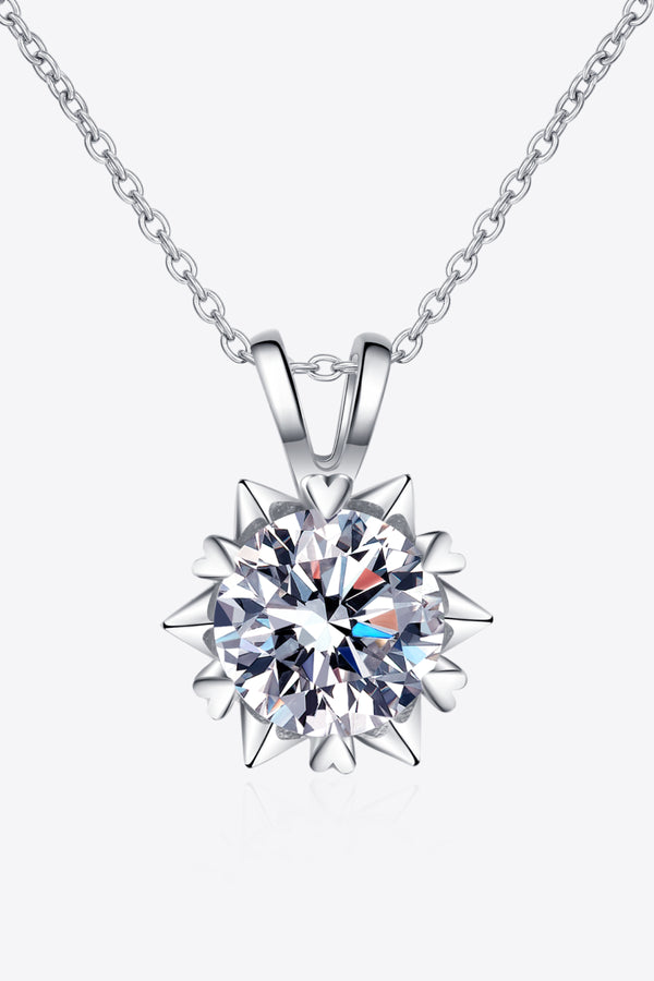 1 Carat Heart Detail Halo Silver Moissanite Pendant Necklace