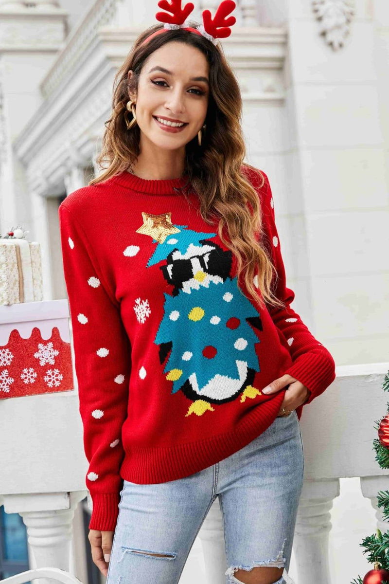 Christmas Penguin Graphic Sequin Sweater | 2 Colors