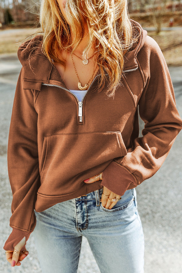 Comfort Half-Zip Thumbhole Sleeve Hoodie | 2 Colors