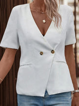 White Buttoned Short Sleeve Blazer