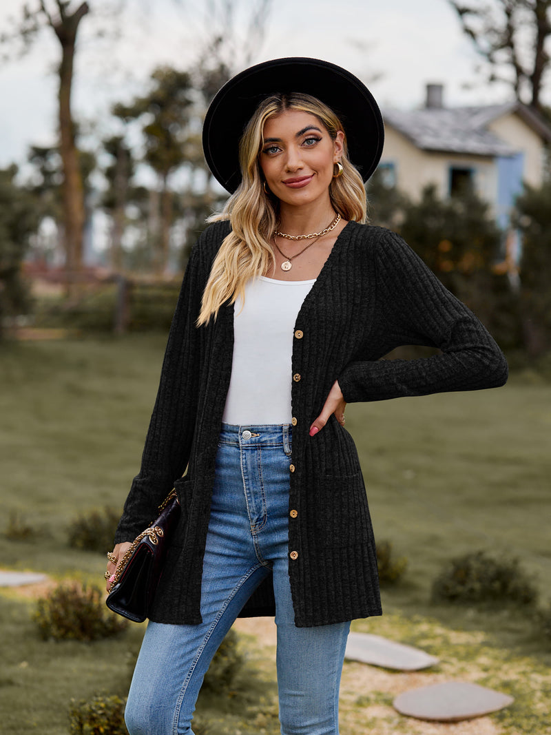 Fresh Feeling Ribbed Button-Up Pocket Cardigan | 7 Colors