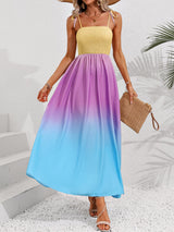 Summer Gradient Tie Shoulder Smocked Maxi Dress