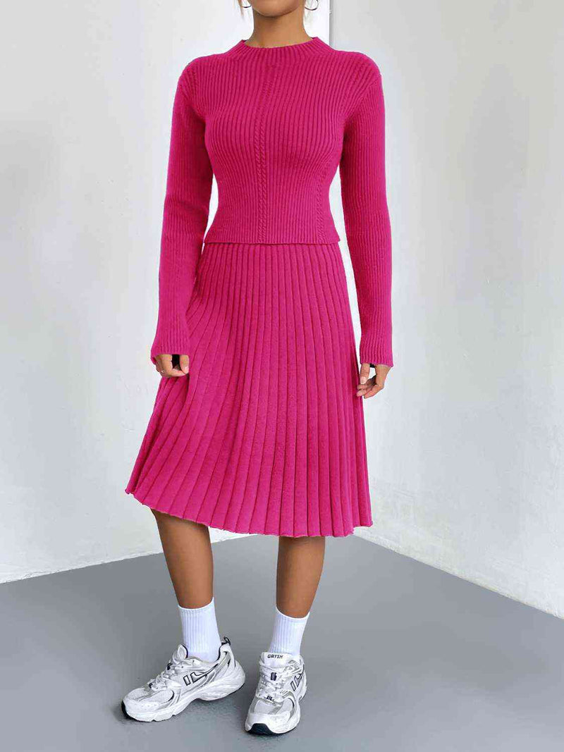 Knit Couture Sweater and Pleated Skirt Set | 4 Colors