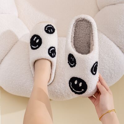 Smiley Face Slippers - Black Multi