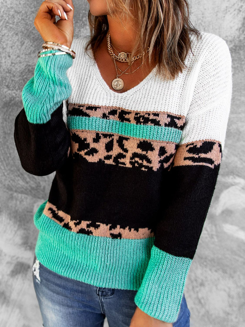 BESTSELLER! Leopard Color Block Rib-Knit Sweater