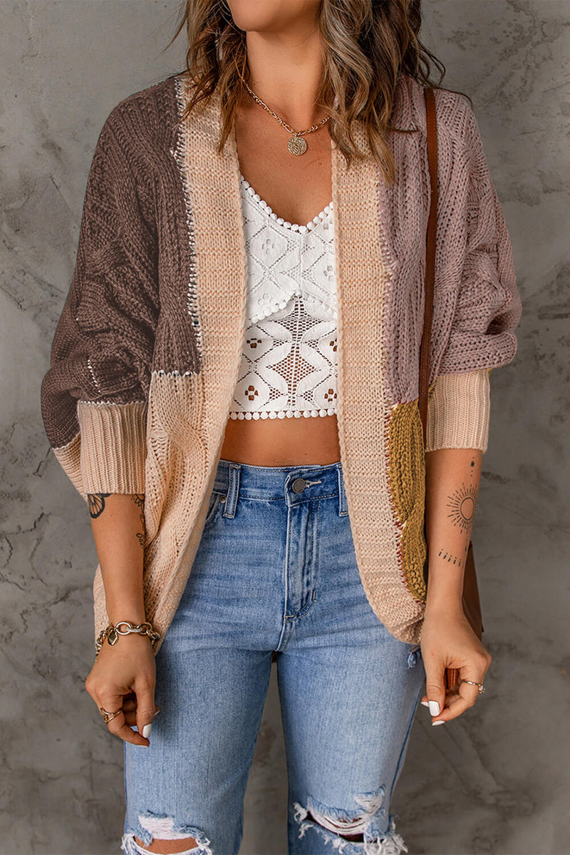 Campbell Cozy Color Block Cable-Knit Batwing Sleeve Cardigan | 4 Colors