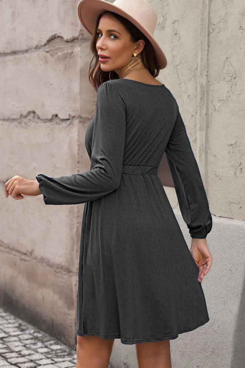 Empire Waist Button Down Long Sleeve Pocket Dress | 4 COLORS!