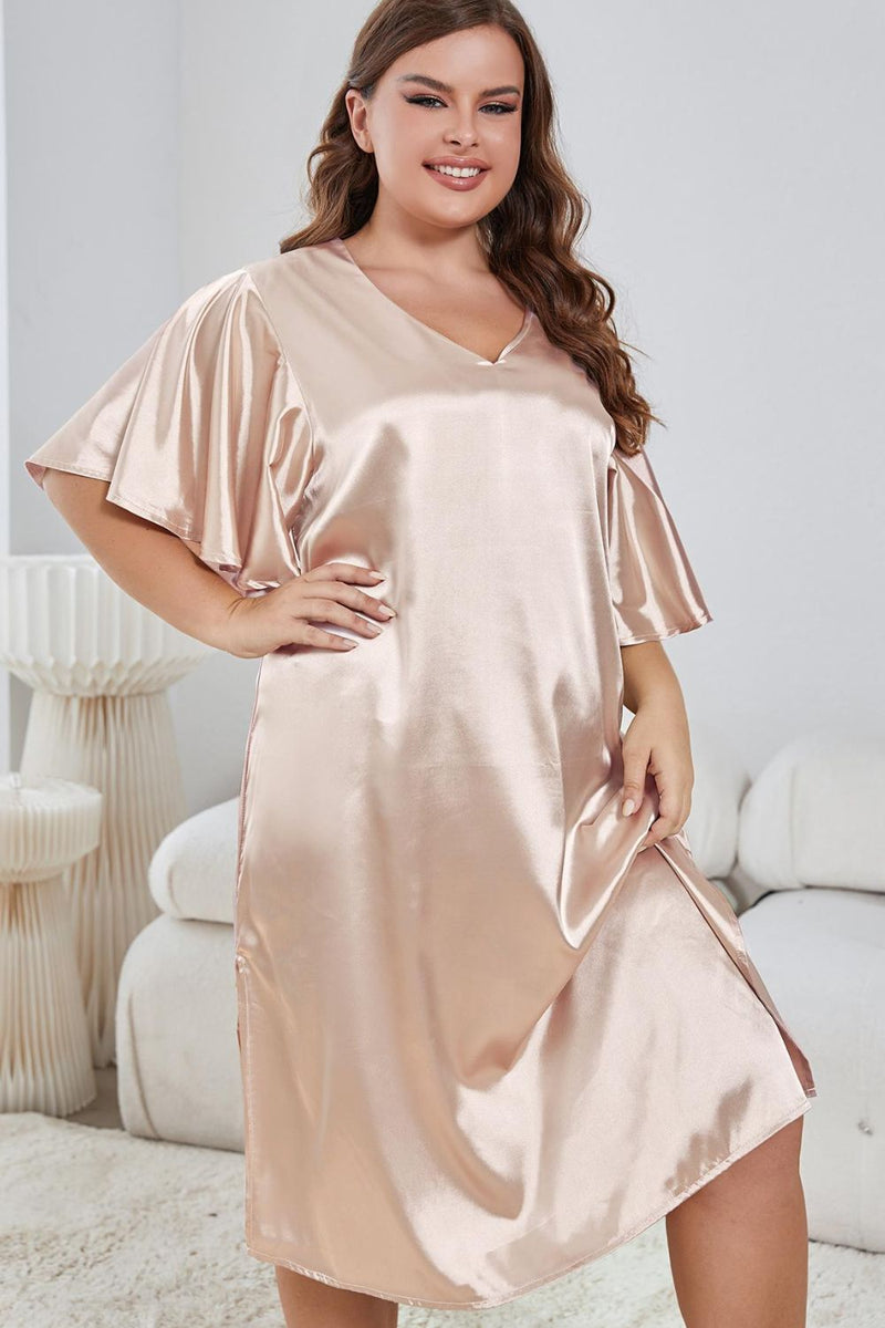 Plus Size Champagne Flutter Sleeve Nightgown Sleep Dress