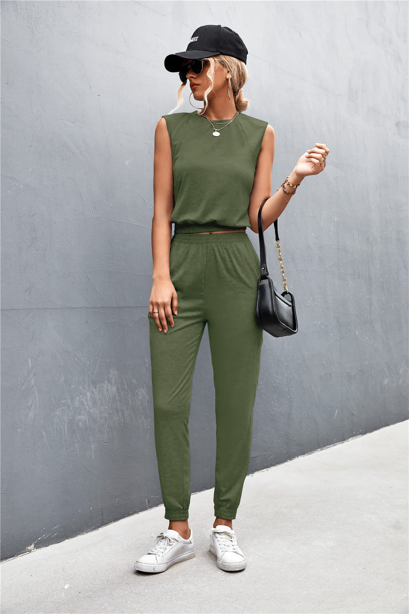 Chic Sleeveless Top and Pocket Joggers Set | 5 Colors