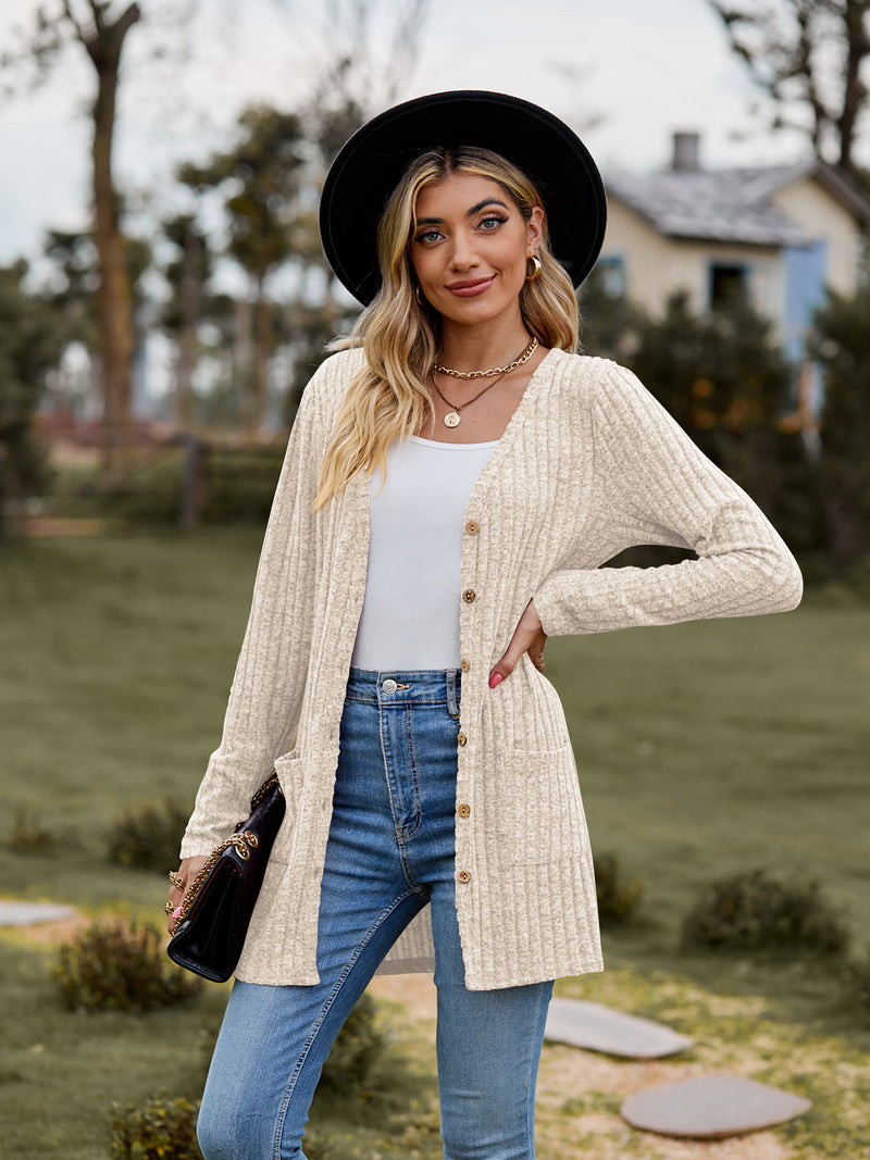 Fresh Feeling Ribbed Button-Up Pocket Cardigan | 7 Colors