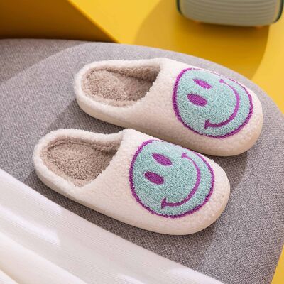 Smiley Face Slippers - Blue/Purple