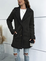 Sherpa Lined Plush Lapel Collar Pocketed Coat