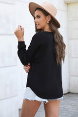 Heavenly Henley Button Curved Hem Pullover | 3 COLORS