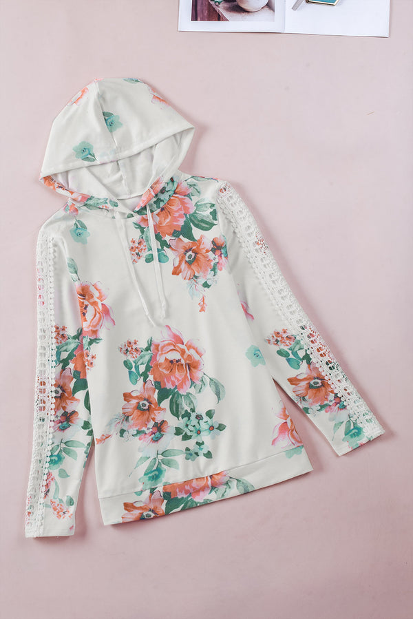 Francesca Floral Lace Trim Drawstring Hoodie