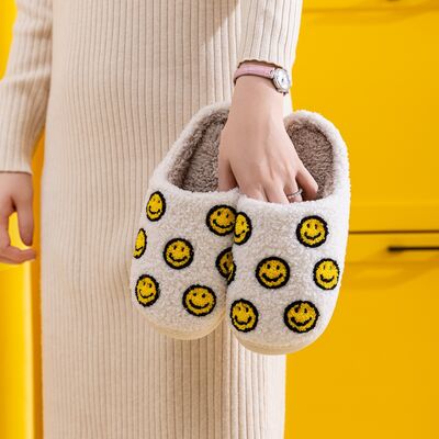 Smiley Face Slippers - White Multi