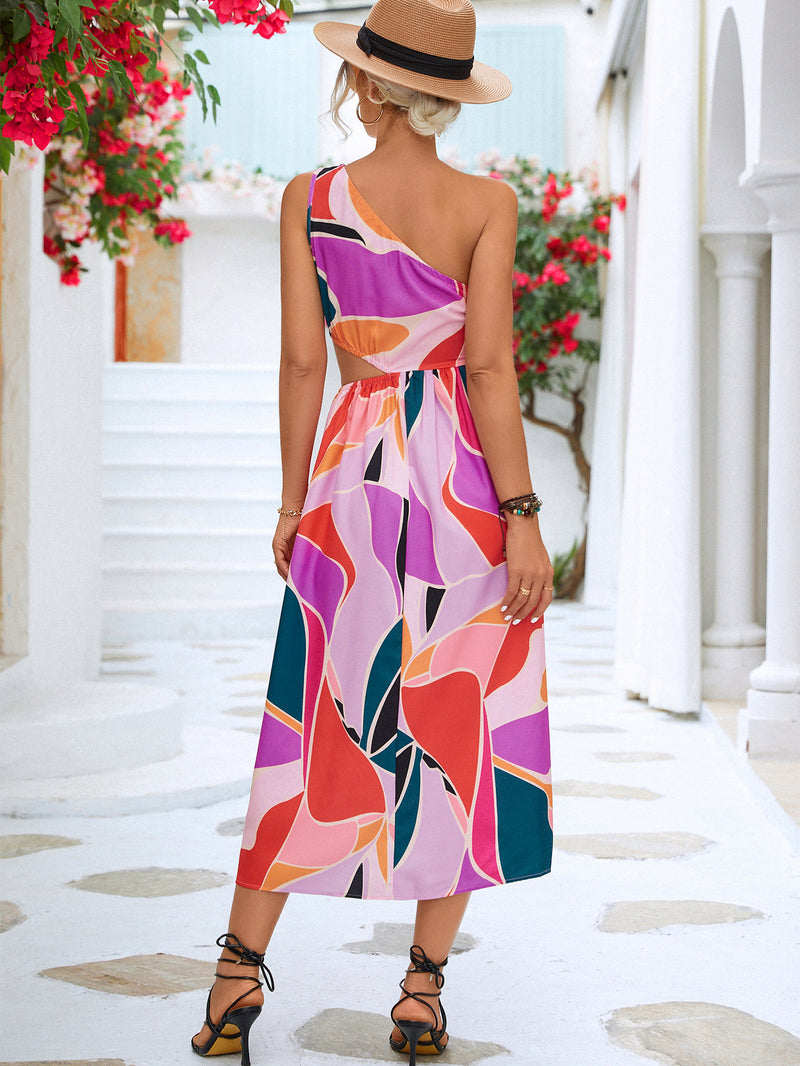 Vibrant Life Cutout One-Shoulder Dress