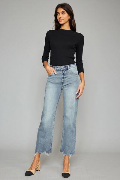 Kancan Raw Hem Cropped Wide Leg Jeans