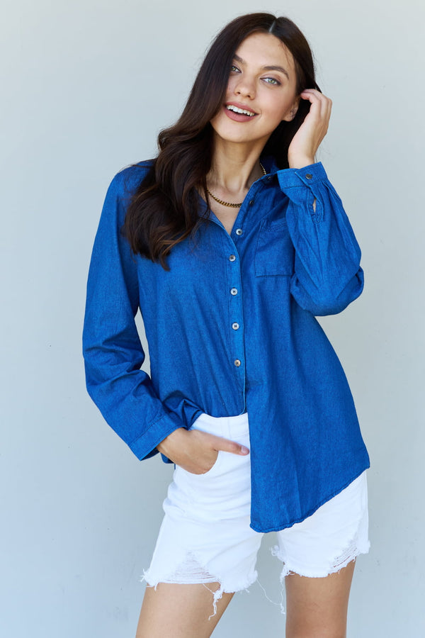 SALE! Blue Jean Baby Denim Button Down Shirt in Dark