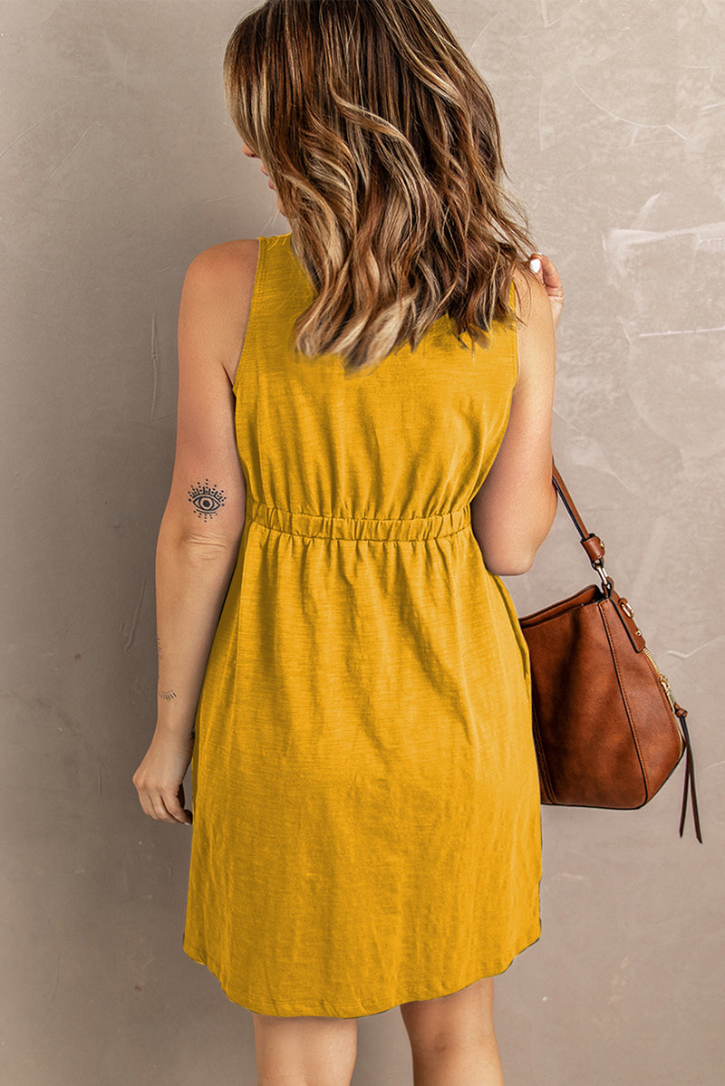 Sleeveless Button Detail Pocket Mini Dress | 5 COLORS!