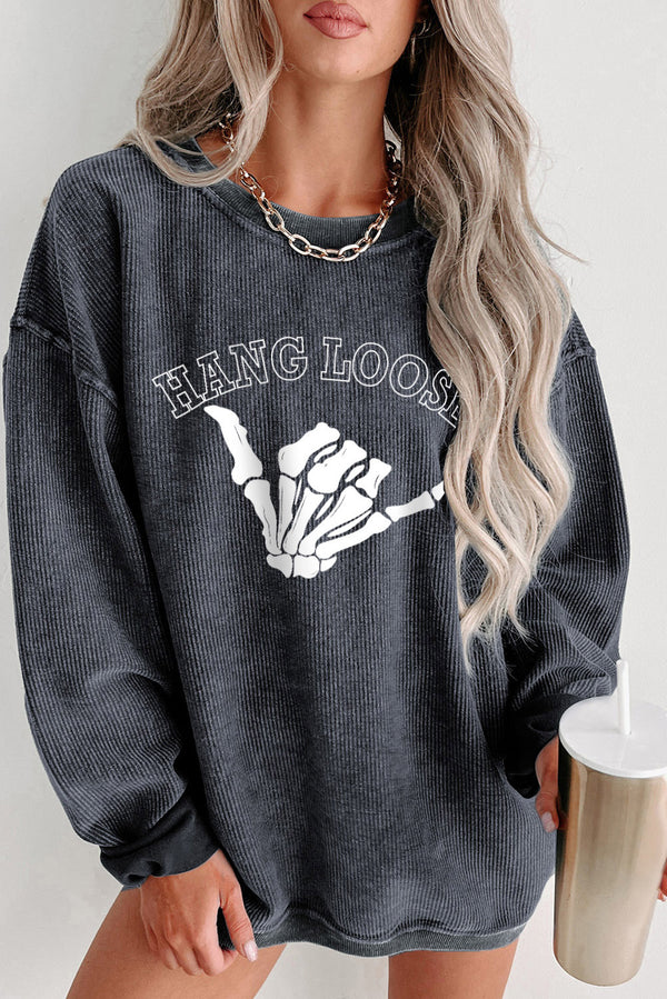 Skeleton Hand Acid Wash Graphic Sweatshirt