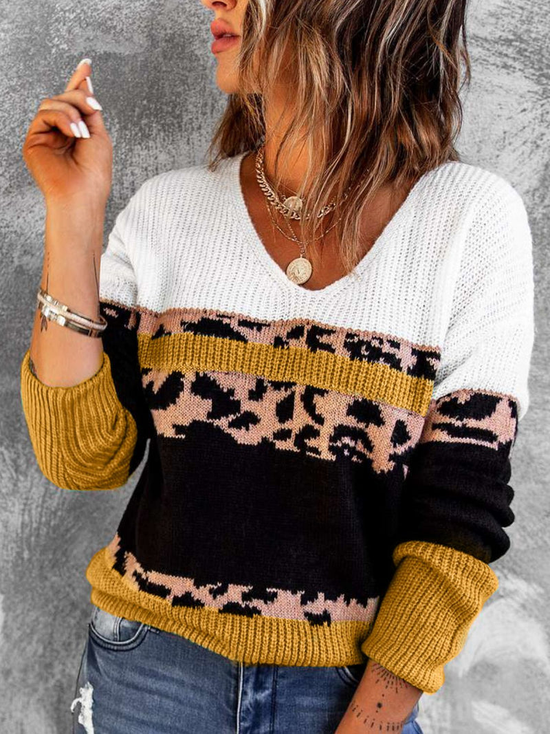 BESTSELLER! Leopard Color Block Rib-Knit Sweater