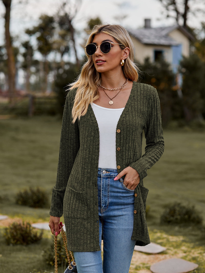 Fresh Feeling Ribbed Button-Up Pocket Cardigan | 7 Colors