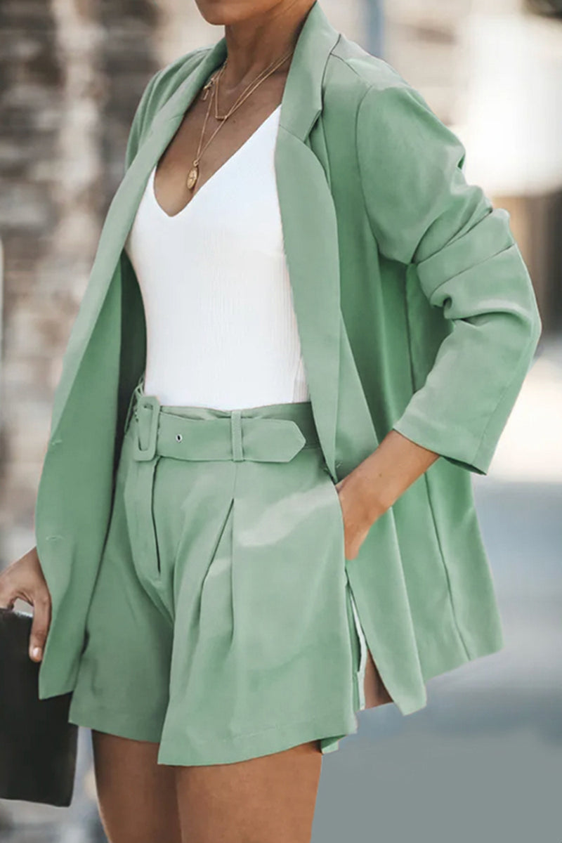 Posh Boyfriend Blazer and Belted Pocket Shorts Set | 5 Colors