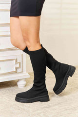 Black Knee-High Knit Boots