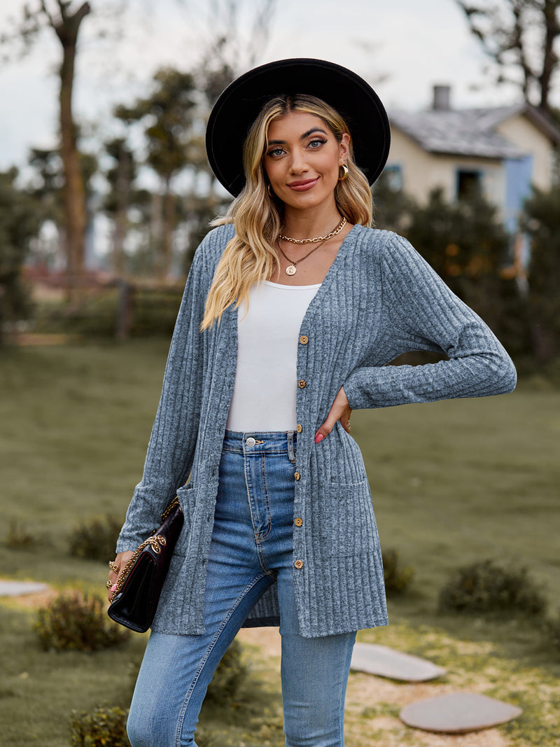 Fresh Feeling Ribbed Button-Up Pocket Cardigan | 7 Colors