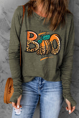 BOO Long Sleeve Thumbhole Graphic Top