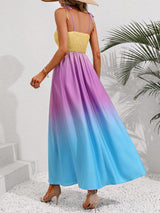 Summer Gradient Tie Shoulder Smocked Maxi Dress