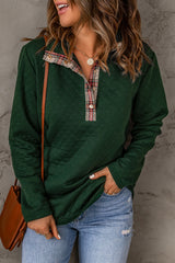 Rich Green Plaid Snap Button Sweatshirt