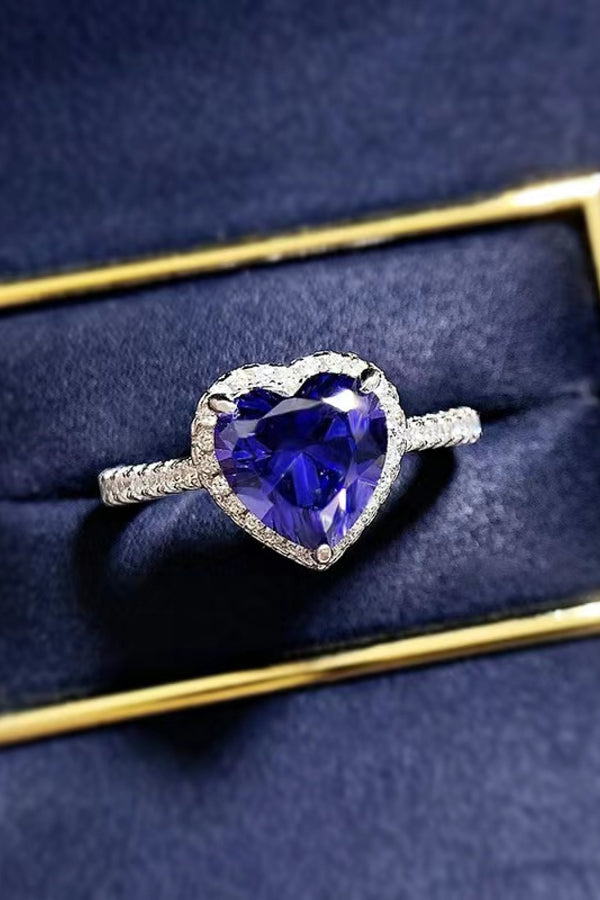 Rare 2 Carat Moissanite Heart-Shaped Side Stone Ring