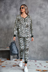 Leopard Henley Top & Joggers Loungewear Set