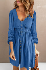 Empire Waist Button Down Long Sleeve Pocket Dress | 4 COLORS!