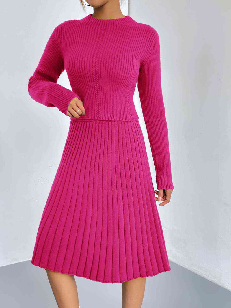 Knit Couture Sweater and Pleated Skirt Set | 4 Colors