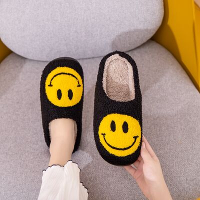 Smiley Face Slippers - Black