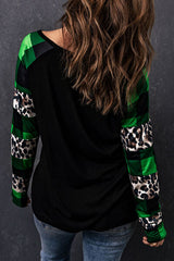 Lucky Clover Sequin Plaid Long Sleeve Shirt