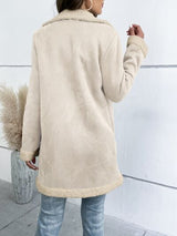 Sherpa Lined Plush Lapel Collar Pocketed Coat