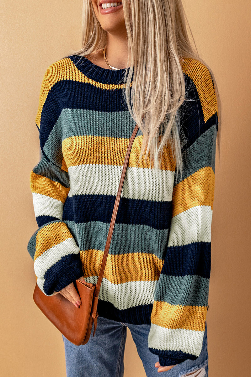 Stacie Striped Dropped Shoulder Knitted Pullover Sweater