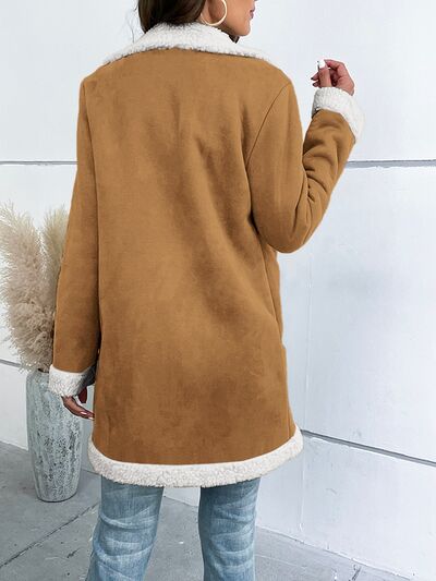 Sherpa Lined Plush Lapel Collar Pocketed Coat