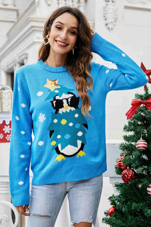 Christmas Penguin Graphic Sequin Sweater | 2 Colors