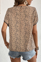 Pom Pom Petal Sleeve Leopard Blouse