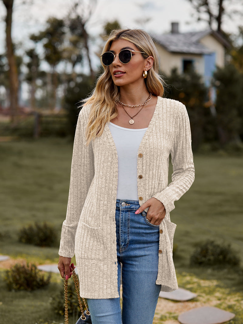 Fresh Feeling Ribbed Button-Up Pocket Cardigan | 7 Colors