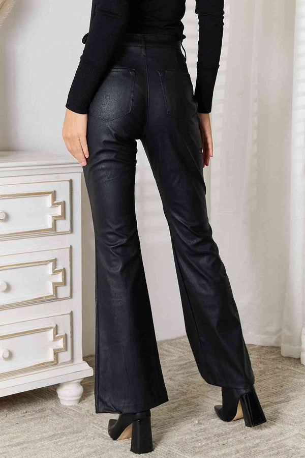 Kancan Vegan Leather Slit Flare Pants