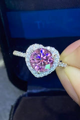 Unique 1 Carat Pink Moissanite Heart Ring