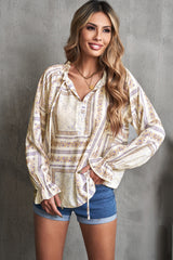 Windham Cream Printed Flounce Sleeve Blouse