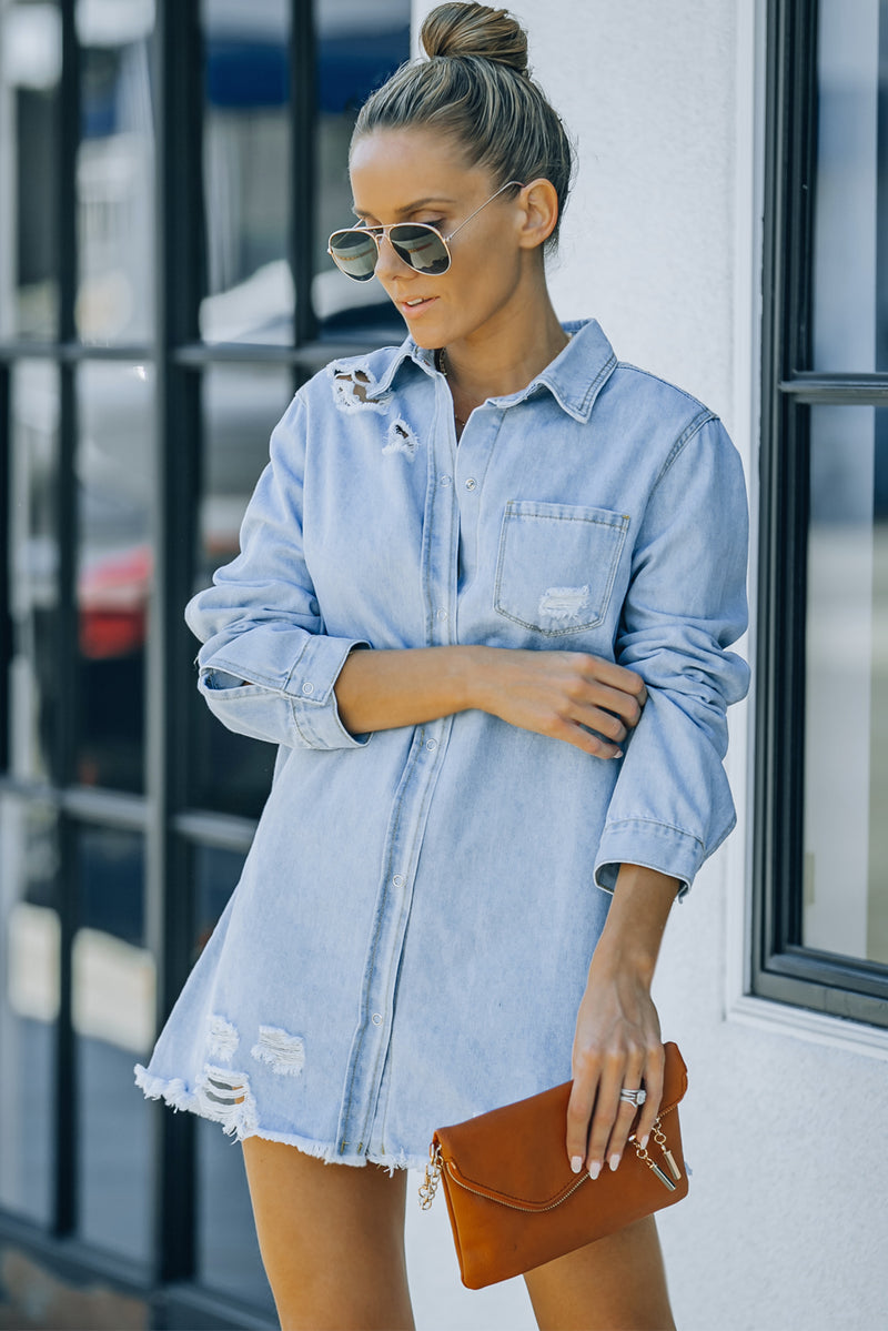 Distressed Snap Down Denim Jacket | 4 Colors!