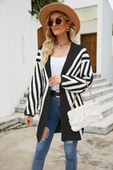 Two-Tone Open Front Fuzzy Longline Cardigan