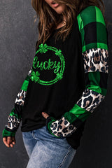 LUCKY Plaid Mixed Clover Graphic Top